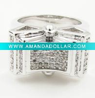 Wholesale Bling bling ring setting with cubic zirconia rhodium plated (SKR1008)