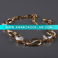 Wholesale 2011 fashion copper alloy bangle zircon gold&silver plating bracelet jewelry