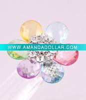 Adjustable Stretch Acrylic Flower Ring With Rhinestone
