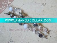 Silver CCB and White Acrylic Bead Beaded Interchangeable Watch Bands With Carved CCB Alloy