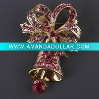 Wholesale 2011 fashion copper alloy crystal Rhinestone Christmas bell brooch gold&silver jewelry