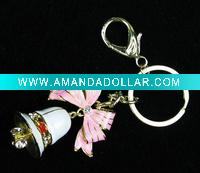 Wholesale Pink Tie Rhinestone Crystals Christmas Bell Key Chain