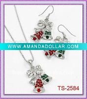 Wholesale TS-2584 Rhinestone Christmas jewelry set accented with jingel bell