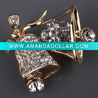 Wholesale 2011 fashion copper alloy crystal Rhinestone Christmas bell brooch gold&silver jewelry
