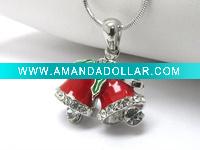 Wholesale White gold plating crystal and epoxy christmas bell pendant necklace