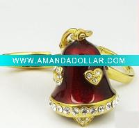 Wholesale Fashion Metal Swaroski Rhinstone Enamel Christmas Bell Key Chain , Key Ring SY12227