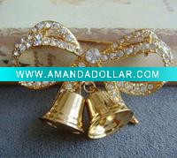 Wholesale Christmas Bell Rhinestone Brooch