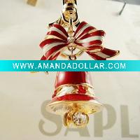 Wholesale Fashion Metal Swaroski Rhinstone Enamel Christmas Bell Key Chain , Key Ring SY12262