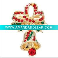 Wholesale Cute Bowknot Christmas Bell Rhinestone Brooch