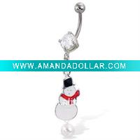 Wholesale Dangling Snowman Christmas Belly Button Ring,Belly Ring,Navel Ring C1965