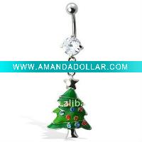 Wholesale Green Christmas Tree Belly Button Ring,Belly Ring,Navel Ring C1958