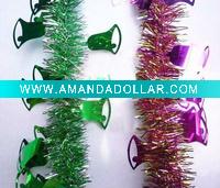 Wholesale house place decorative plastic Christmas PVC tinsels, bells tinsel garland