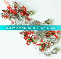 christmas plastic beaded chain garland with silver bells