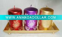 Wholesale christmas pillar candlen set with tray gift candle set