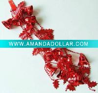 Wholesale plastic bead chain garland with bells and leaf, Christmas beaded chain garland craft gift item