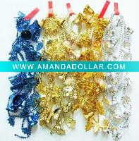 Wholesale plastic bead chain garland with bells and leaf, Christmas beaded chain garland craft gift item