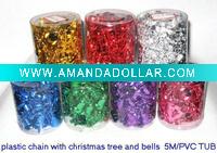 Wholesale plastic bead chain garland with green bells and leaf, fashion ornament christmas bead chain garland in gifts & crafts