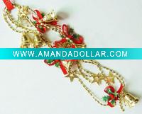Wholesale christmas plastic beaded chain garland with gold bells,Christmas hanging decoration bead chain, Xmas ornament beaded chain