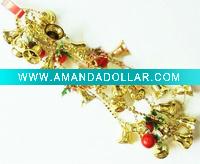 Wholesale christmas plastic beaded chain garland with gold bells,Christmas hanging decoration bead chain, Xmas ornament beaded chain