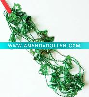 Wholesale plastic bead chain garland with green bells, fashion ornament christmas bead chain garland in gifts & crafts