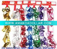 Wholesale plastic bead chain garland with green bells and leaf, fashion ornament christmas bead chain garland in gifts & crafts