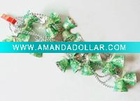 Wholesale christmas plastic beads chain garland with green bells, Christmas hanging decoration bead chain, Xmas ornament beaded chain