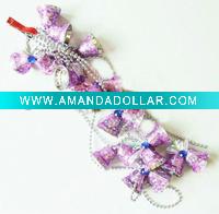 Wholesale christmas plastic beads chain garland with purple bells, Christmas hanging decoration bead chain, Xmas ornament beaded chain