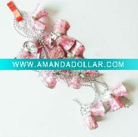 Wholesale christmas plastic beads chain garland with red bells, Christmas hanging decoration bead chain, Xmas ornament beaded chain