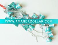 Wholesale christmas plastic beads chain garland with green bells, Carnival bead chain garland, holiday party beaded chain garland