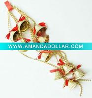 Wholesale christmas plastic beaded chain garland with gold bells, Carnival bead chain garland, holiday party beaded chain garland