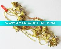 Wholesale christmas plastic beads chain garland with gold bells, Carnival bead chain garland, holiday party beaded chain garland