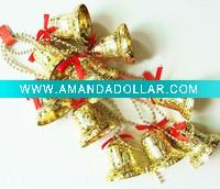 Wholesale christmas plastic beaded chain garland with gold bells,Carnival bead chain garland, holiday party beaded chain garland