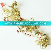 Wholesale christmas plastic beaded chain garland with gold bells, Carnival bead chain garland, holiday party beaded chain garland