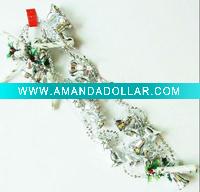 Wholesale christmas plastic beaded chain garland with silver bells, Carnival bead chain garland, holiday party beaded chain garland