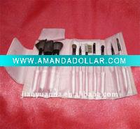 Wholesale Fashionable 10pcs Cosmetic Brushes in Pink Wrikled Pouch For Makeup