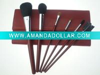 Wholesale 6 pcs Fashionable travel Makeup Brush kit with red leather pouch