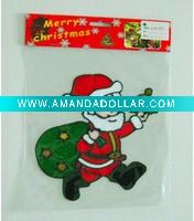 Wholesale santa clause with green bag PVC glass stickers(LD-M009)