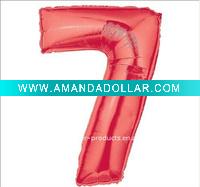 Number 7 Metallic Red Foil Balloon, 100 pcs/lot, Free Shipping