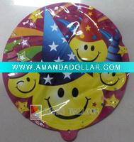 Wholesale DIA 18 cm circular smiling face auto inflatable foil balloon
