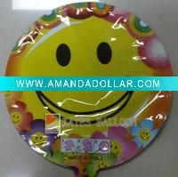 Wholesale DIA 18 cm circular smiling face auto inflatable foil balloon