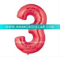 Wholesale Red Number 3 Balloon, 100 pcs/lot, Free Shipping