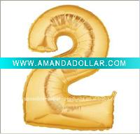 Wholesale Giant Gold Number 2 Helium Mylar Balloon, 100 pcs/lot, Free Shipping