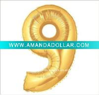 Gold Number 9 Large Supershape Foil Balloons, 100 pcs/lot, Free Shipping
