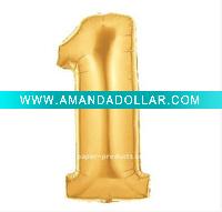 Wholesale Number 1 Metallic Gold Foil Balloon 34in, 100 pcs/lot, Free Shipping