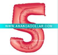 Red Number 5 shaped foil mylar balloons, 100 pcs/lot, Free Shipping
