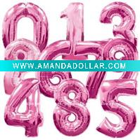 Wholesale Giant Pink Number Foil Balloons, 100 pcs/lot, Free Shipping