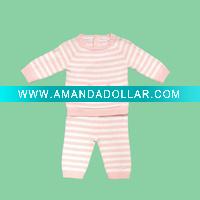 Wholesale baby girl light color striped clothing set for 1-2years