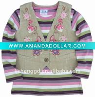 Wholesale Nova girl clothing vest and t shirt 2 piece set F268# Apricot