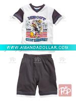 Wholesale baby wear 2011 fashion t-shirts 2011new style! 100% cotton summer fashion suit grey print t-shirt and colorfull print shorts