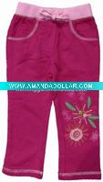Nova Girl ready made fleece flower embroidery pants G1906#plum